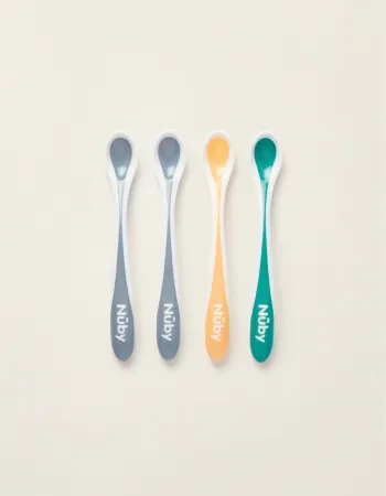 Pack of 4 Nuby Thermosensitive Spoons 3M+, Blue
