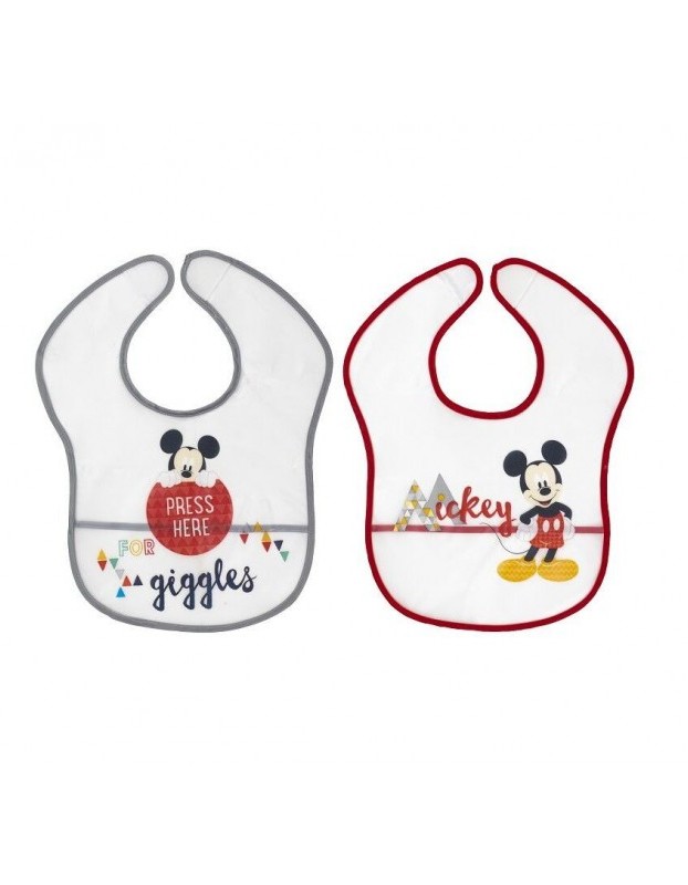 Disney Mickey Mouse Plastic Bibs - Set of 2