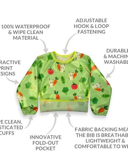 Bibetta Wipeezee Bib with Sleeves, Green Bunny & Veg