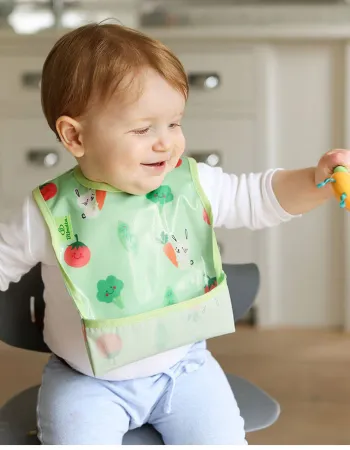 Bibetta Wipe-Easy Bib, Green, Bunny and Vegetable Design, Baby/Kids Apron