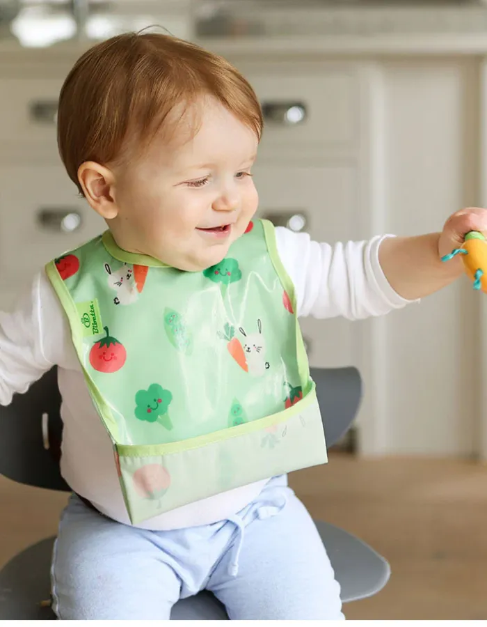 Bibetta Wipe-Easy Bib, Green, Bunny and Vegetable Design, Baby/Kids Apron