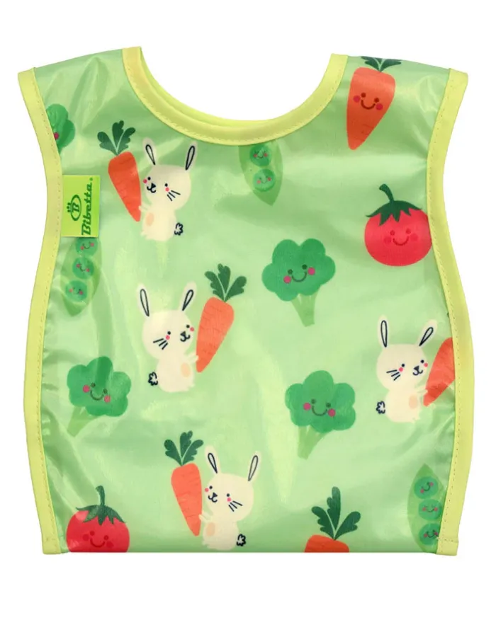 Bibetta Wipe-Easy Bib, Green, Bunny and Vegetable Design, Baby/Kids Apron