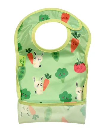 Bibetta Wipe-Easy Bib, Green, Bunny and Vegetable Design, Baby/Kids Apron