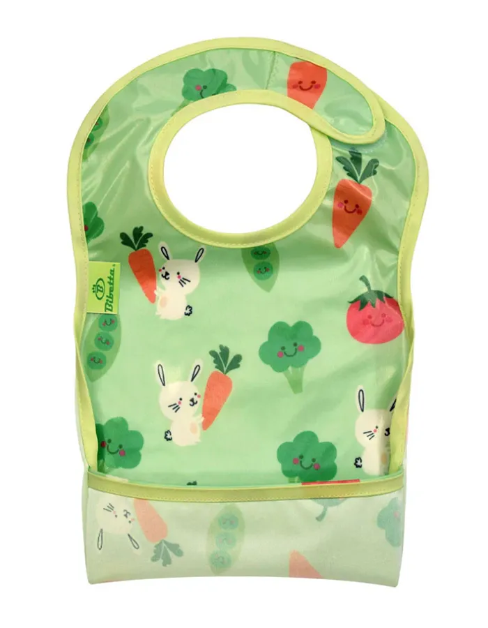 Bibetta Wipe-Easy Bib, Green, Bunny and Vegetable Design, Baby/Kids Apron