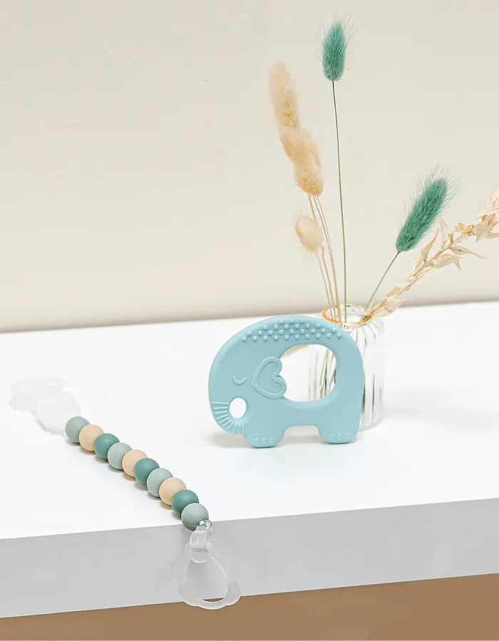 Silicone Soother Clip Sage Green Nattou