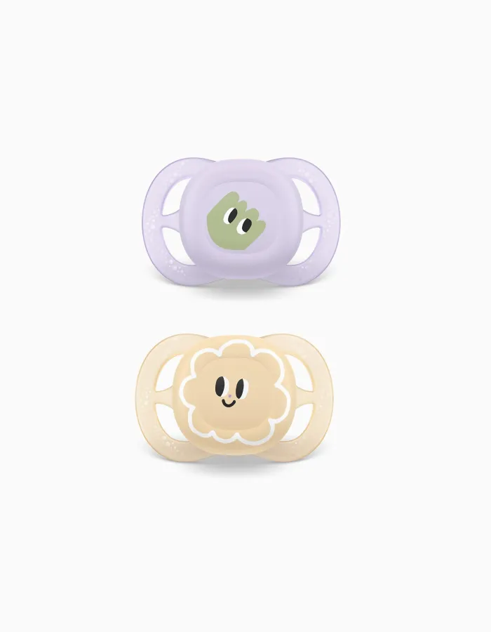 Pack of 2 Philips Avent Ultra Start Deco Soothers for Girls, 0-2M
