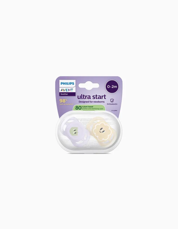 Pack of 2 Philips Avent Ultra Start Deco Soothers for Girls, 0-2M