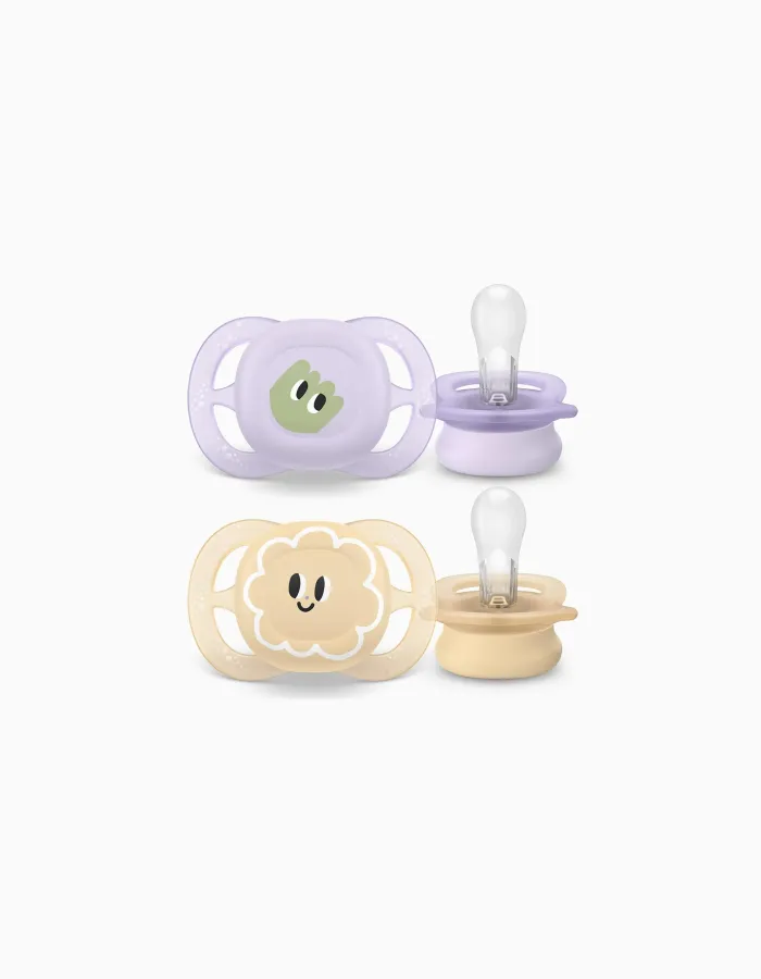 Pack of 2 Philips Avent Ultra Start Deco Soothers for Girls, 0-2M