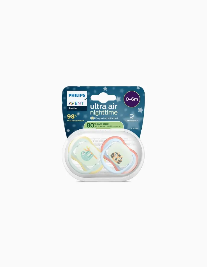 Pack of 2 Philips Avent Ultra Air Night Soothers for Boys, 0-6M
