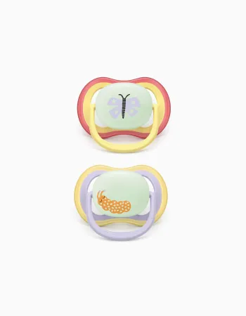 Pack of 2 Philips Avent Ultra Air Night Soothers for Girls, 0-6M