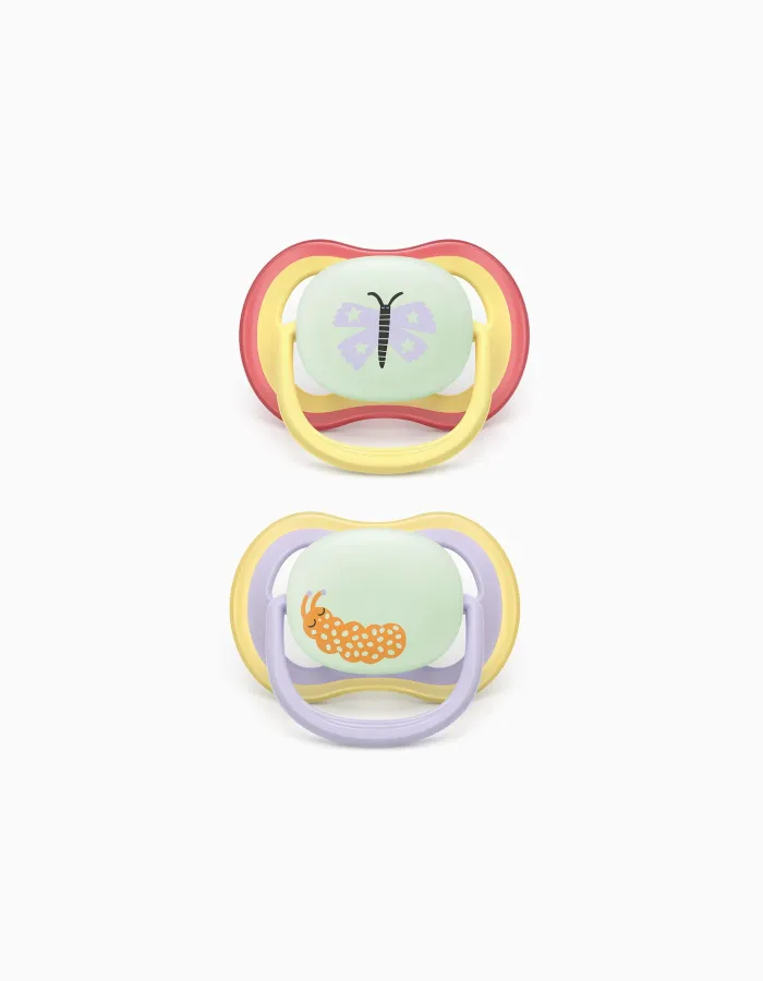 Pack of 2 Philips Avent Ultra Air Night Soothers for Girls, 0-6M