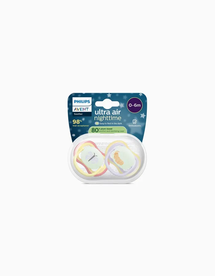 Pack of 2 Philips Avent Ultra Air Night Soothers for Girls, 0-6M
