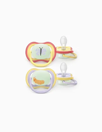 Pack of 2 Philips Avent Ultra Air Night Soothers for Girls, 0-6M