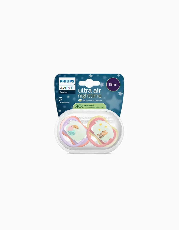 Pack of 2 Philips Avent Ultra Air Night Soothers for Girls, 18M+