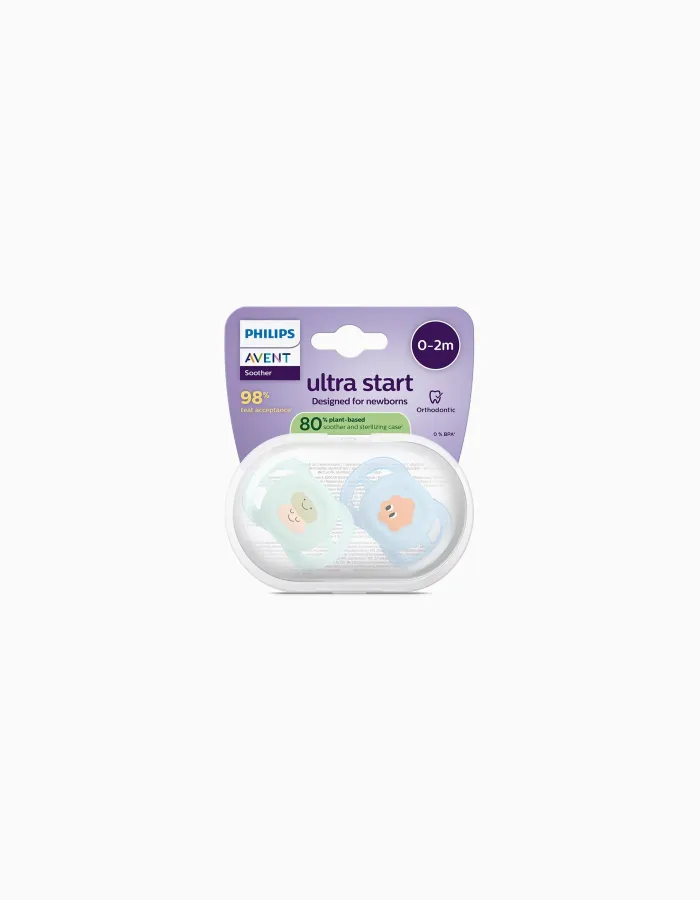 Pack of 2 Philips Avent Ultra Start Deco Soothers for Boys, 0-2M