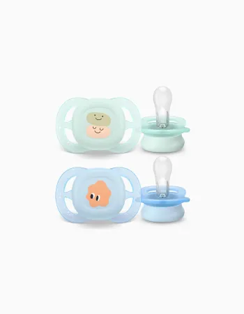 Pack of 2 Philips Avent Ultra Start Deco Soothers for Boys, 0-2M