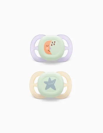 Pack of 2 Philips Avent Ultra Start Night Soothers for Girls, 0-2M