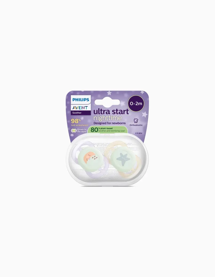 Pack of 2 Philips Avent Ultra Start Night Soothers for Girls, 0-2M