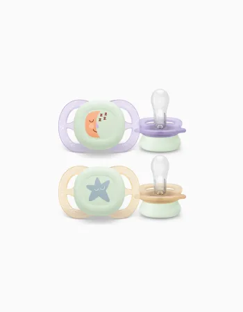Pack of 2 Philips Avent Ultra Start Night Soothers for Girls, 0-2M