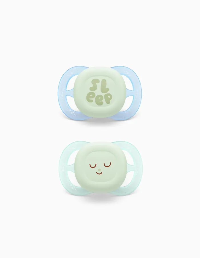 Pack of 2 Philips Avent Ultra Start Night Soothers for Boys, 0-2M