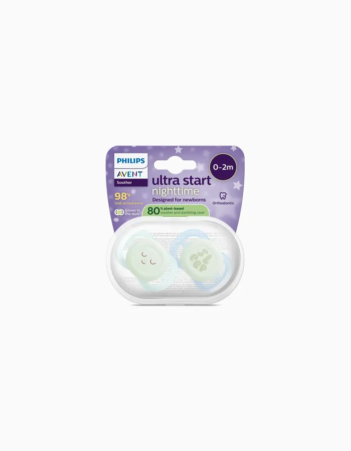 Pack of 2 Philips Avent Ultra Start Night Soothers for Boys, 0-2M