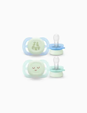 Pack of 2 Philips Avent Ultra Start Night Soothers for Boys, 0-2M