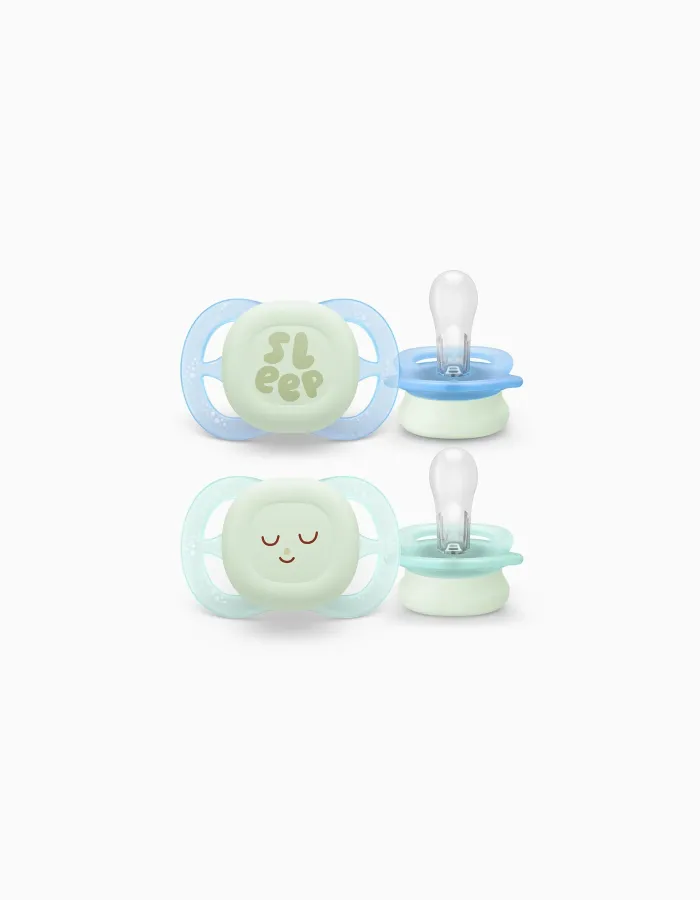 Pack of 2 Philips Avent Ultra Start Night Soothers for Boys, 0-2M