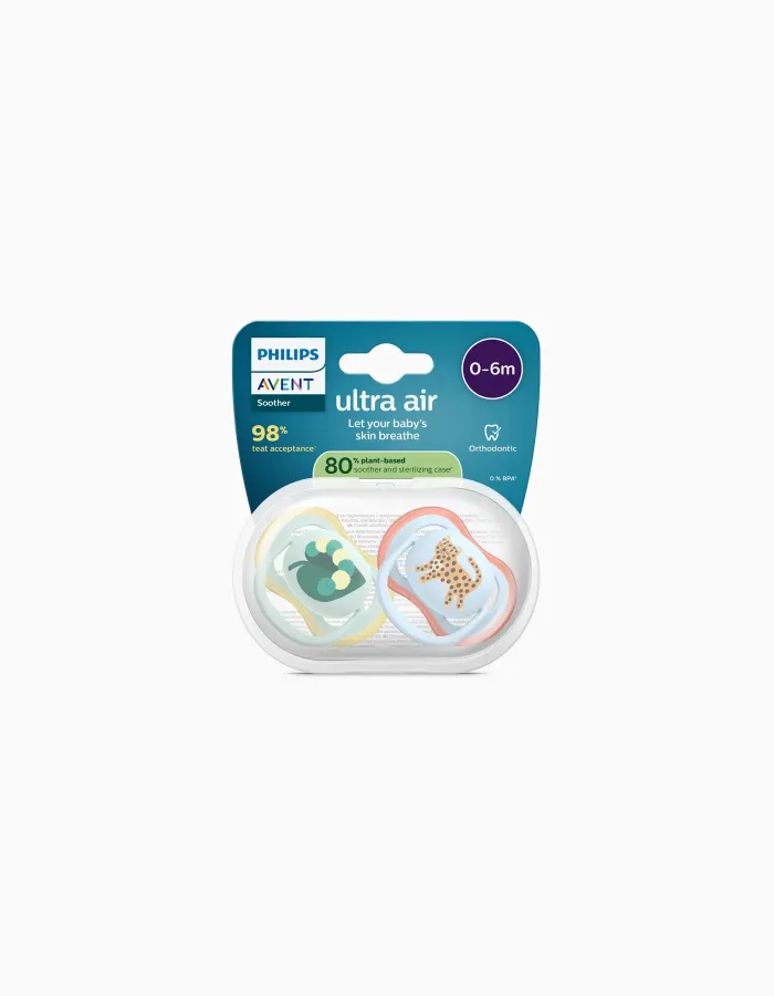 Pack of 2 Philips Avent Ultra Air Deco Soothers for Boys, 0-6M