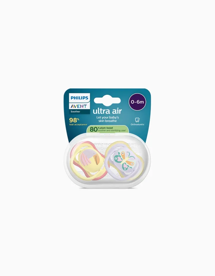Pack of 2 Philips Avent Ultra Air Deco Soothers for Girls, 0-6M