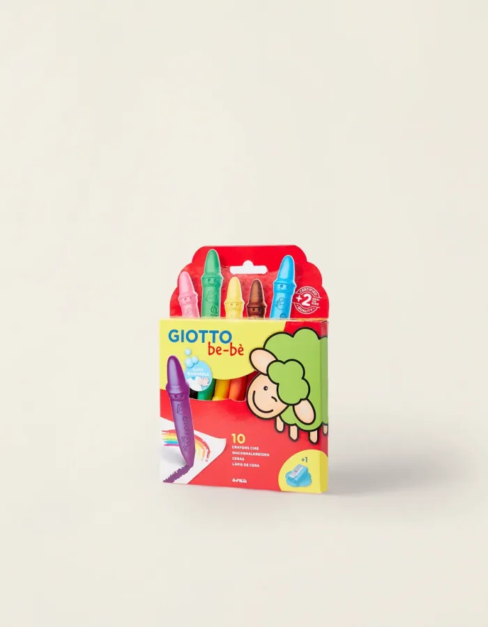 Pack Of 10 Giotto Be-Bè 2A+ Crayons & Sharpeners