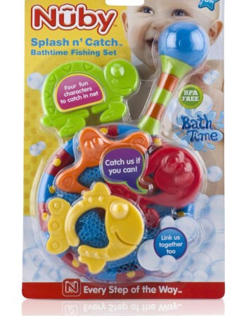 Nuby Splash n' Catch Bath Time Fishing Set, Includes Four Link Toys
