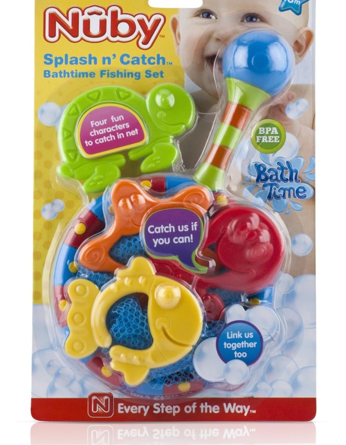Nuby Splash n' Catch Bath Time Fishing Set, Includes Four Link Toys