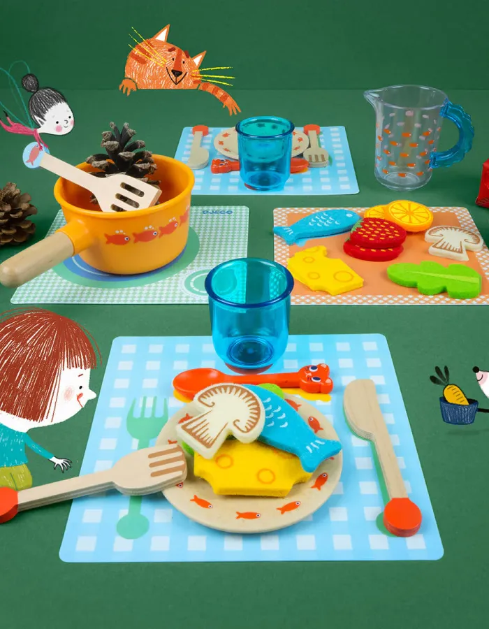 Dinner Time Kittens Role Play Food and Tableware Set by Djeco