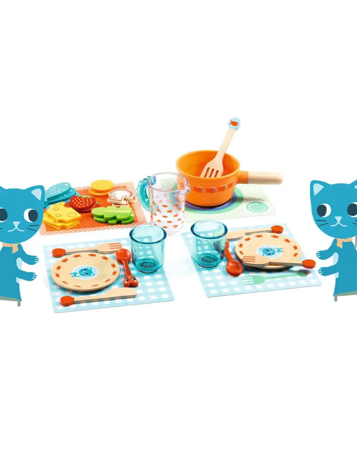 Dinner Time Kittens Role Play Food and Tableware Set by Djeco