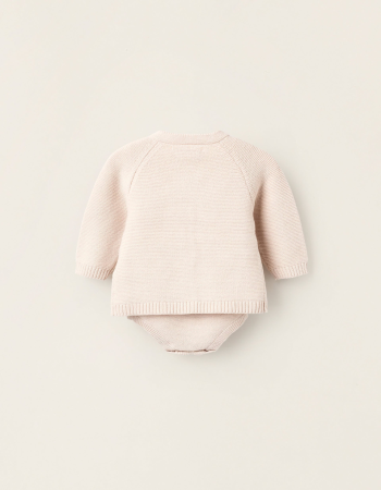 4-Piece Knitted Set in Cotton for Newborn's, Beige