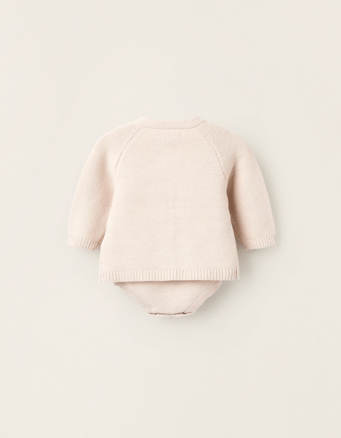 4-Piece Knitted Set in Cotton for Newborn's, Beige