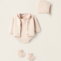 4-Piece Knitted Set in Cotton for Newborn's, Beige