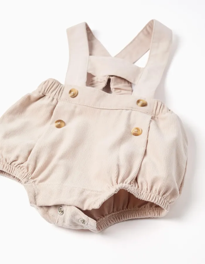 Polo-bodysuit + corduroy shorts for newborn boys, white/beige