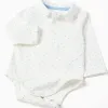 Polo-bodysuit + corduroy shorts for newborn boys, white/beige