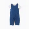 Bodysuit with print + denim jumpsuit for newborn boys, white/blue