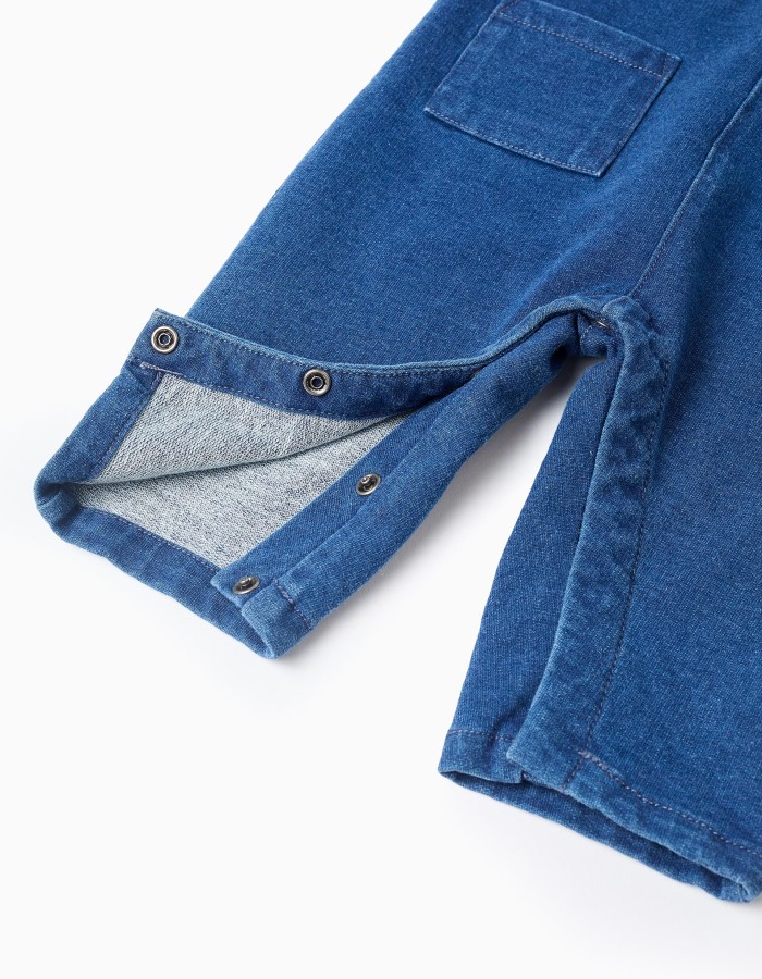 Bodysuit with print + denim jumpsuit for newborn boys, white/blue