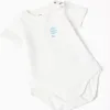 Bodysuit with print + denim jumpsuit for newborn boys, white/blue