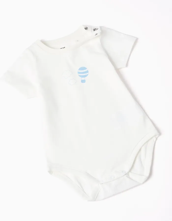 Bodysuit with print + denim jumpsuit for newborn boys, white/blue