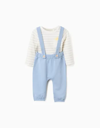 Striped bodysuit + trousers for newborn boys, white/green/blue
