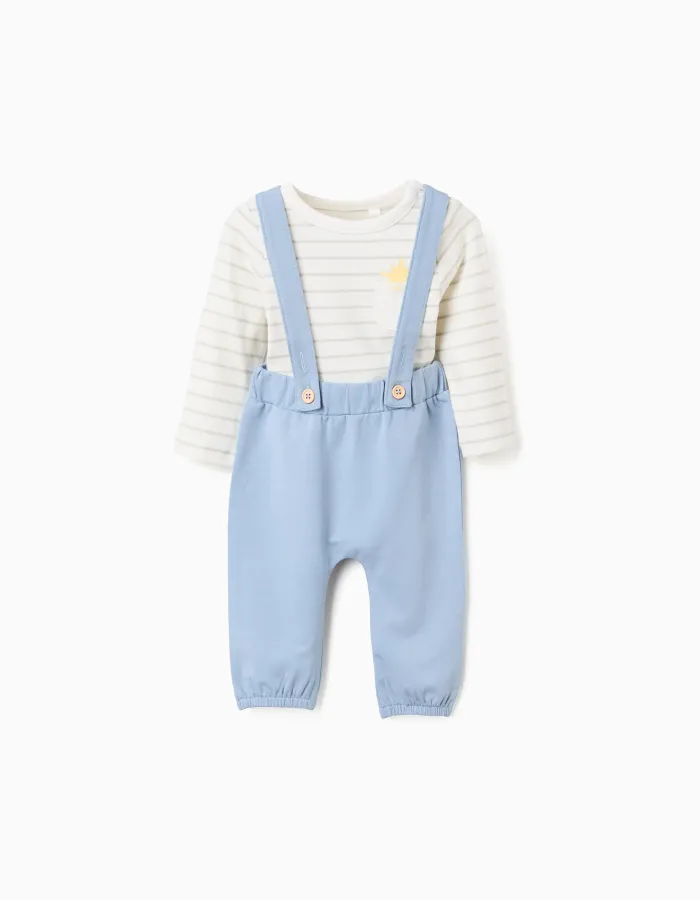 Striped bodysuit + trousers for newborn boys, white/green/blue