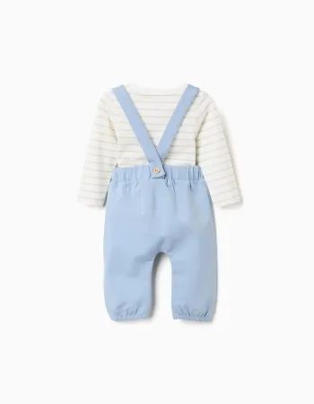 Striped bodysuit + trousers for newborn boys, white/green/blue