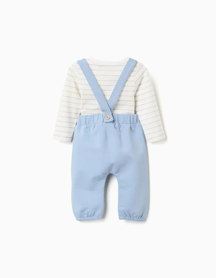 Striped bodysuit + trousers for newborn boys, white/green/blue