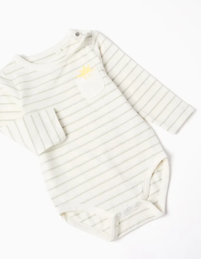 Striped bodysuit + trousers for newborn boys, white/green/blue