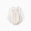 Bodysuit + jumpsuit with Vichy pattern for newborn boys, white/beige