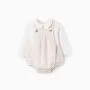 Bodysuit + jumpsuit with Vichy pattern for newborn boys, white/beige